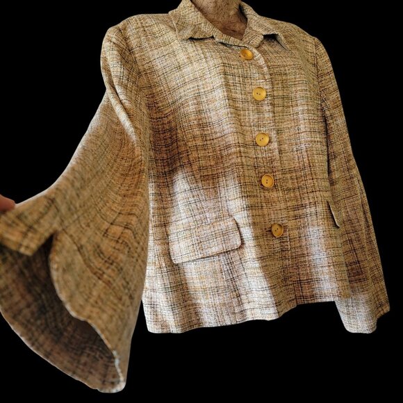 Vintage Silk Womens Tweed Blazer Jacket With Button Front & Pockets Size 16 - Picture 2 of 11